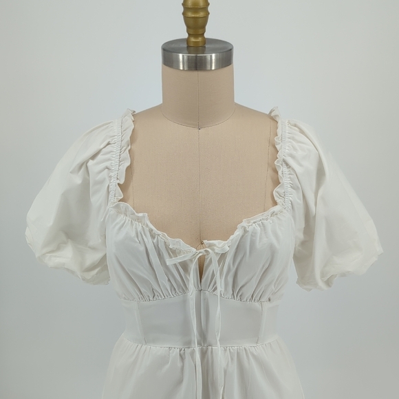 NWOT Gianni Bini Sweetheart Puff Sleeves Ruffle Poplin Dress White Size Large - Picture 3 of 9